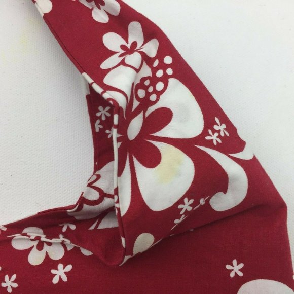 Handmade Red Hawaiian Flower Slouch Mini Tote Bag Boho Knotted Purse Scripture - Picture 5 of 9